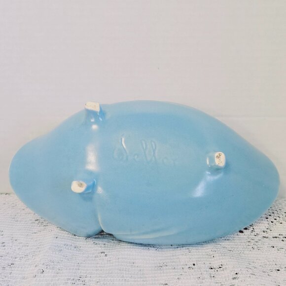 VINTAGE WELLER POTTERY MCM FOOTED LIGHT BLUE PLANTER, DISPLAY BOWL, FLOWER VASE - Picture 8 of 12